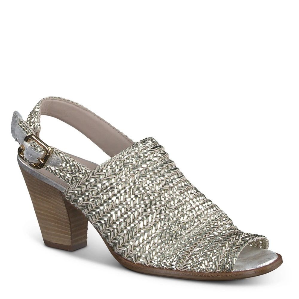 Silver Woven Slingback Heeled Sandals | Paul Green | Size 4.5 (UK), 7 (US)